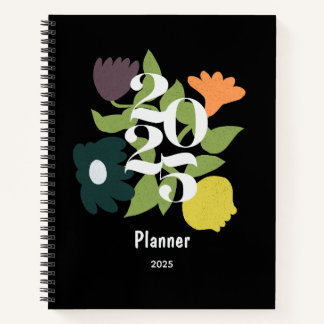Kleurrijke Bloemen Gepersonaliseerde Zwarte Planne Notitieboek