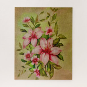 Kleurrijke Bloemen Geschilderd Met Acryl Achtergro Legpuzzel