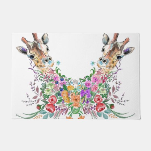 Kleurrijke Bloemen Giraffes Deurmatten (Voorkant)