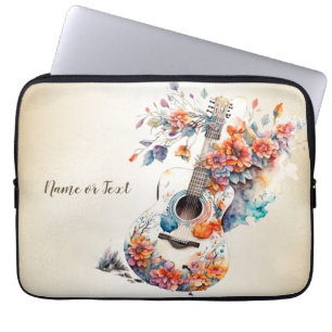 Kleurrijke bloemen gitaar muziek instrument elegan laptop sleeve