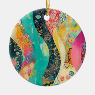 Kleurrijke Bloemen Golf Keramisch Ornament
