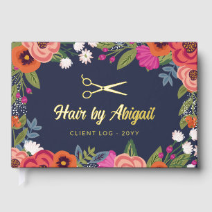 Kleurrijke Bloemen Gouden Schaar Haarsalon Gastenboek
