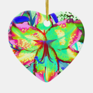 Kleurrijke bloemen groen roze lelie tropische bloe keramisch ornament