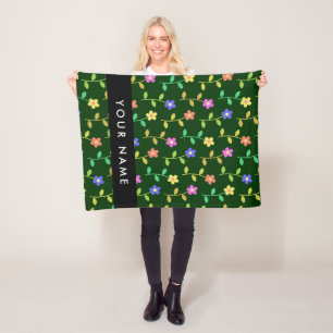 Kleurrijke Bloemen, Groene Achtergrond, Zwart Fleece Deken