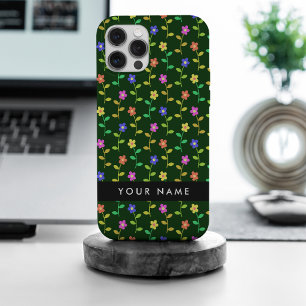 Kleurrijke bloemen, groene achtergrond, zwart iPhone 15 pro max hoesje