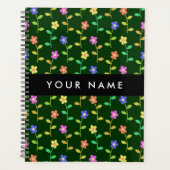 Kleurrijke bloemen, groene achtergrond, zwart planner (Voorkant)