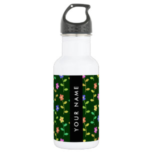 Kleurrijke Bloemen, Groene Achtergrond, Zwart Waterfles