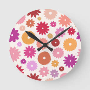 Kleurrijke Bloemen Groot Patroon Ronde Klok