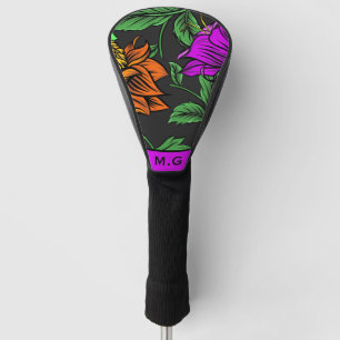Kleurrijke Bloemen in het Vet op Donkergrijze Pers Golfheadcover