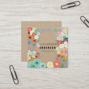 Kleurrijke Bloemen Kraft Papier Vierkante Visiteka Visitekaartje