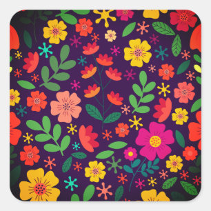 Kleurrijke Bloemen – Levendig Bloei Concept Vierkante Sticker