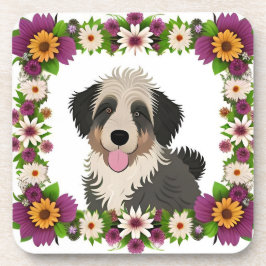 Kleurrijke Bloemen Lijst met Schattigee Hond Illus Bier Onderzetter