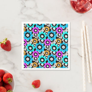 Kleurrijke bloemen madeliefjes Blauw Turquoise Paa Servet
