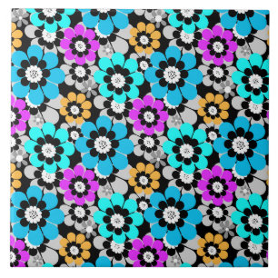 Kleurrijke bloemen madeliefjes Blauw Turquoise Paa Tegeltje