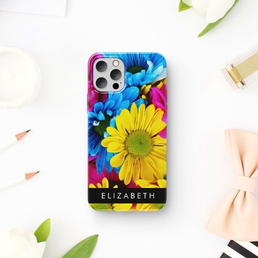 Kleurrijke bloemen, madeliefjes, boho, Jouw naam Case-Mate iPhone Case
