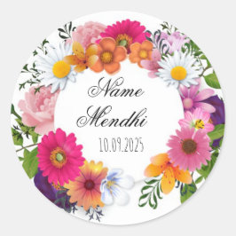 Kleurrijke bloemen Mendhi voorkeur stickers. Ronde Sticker