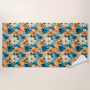 Kleurrijke Bloemen Met Blauwe, Oranje En Gele Stro Strandlaken