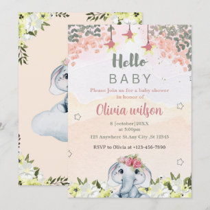 Kleurrijke bloemen met schattig olifant party kaart