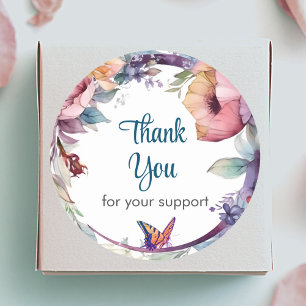 Kleurrijke bloemen met vlinder Dank je wel Ronde Sticker