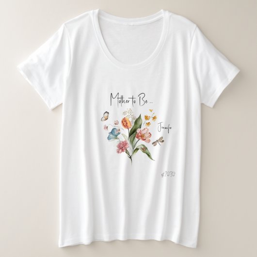 Kleurrijke  bloemen, moeder-in-wording Baby shower Grote Maat T-shirt (Design voorkant)