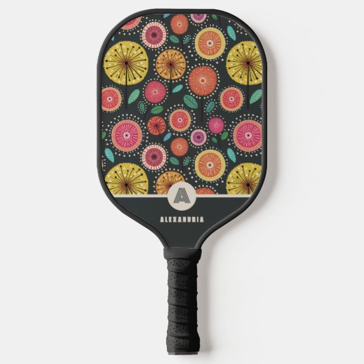 Kleurrijke Bloemen Monogram Pickleball Paddle (Voorkant)