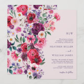 Kleurrijke Bloemen Monogrammed Wedding Kaart (Voorkant / Achterkant)