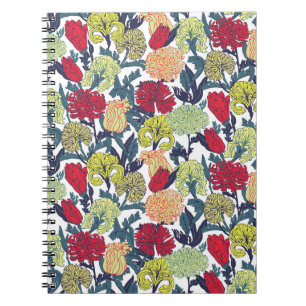 Kleurrijke bloemen: naadloos wit patroon. notitieboek