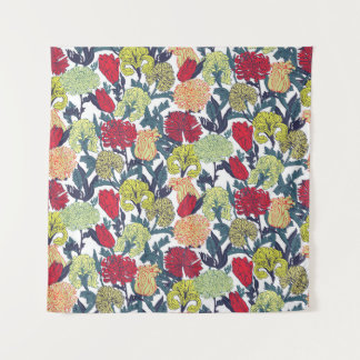 Kleurrijke bloemen: naadloos wit patroon. wandkleed