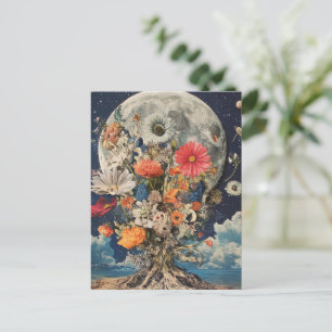 Kleurrijke bloemen onder volle maan briefkaart