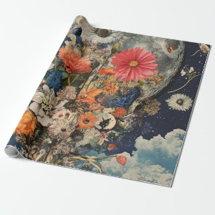 Kleurrijke bloemen onder volle maan cadeaupapier