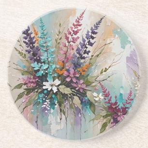 Kleurrijke Bloemen op Blauw Beige Witte Lavendel Zandsteen Onderzetter