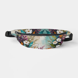 Kleurrijke Bloemen op Blauwgroen Blauw Beige Heuptasje