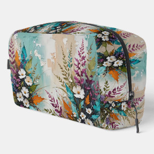 Kleurrijke Bloemen op Blauwgroen Blauw Beige Toilettasje