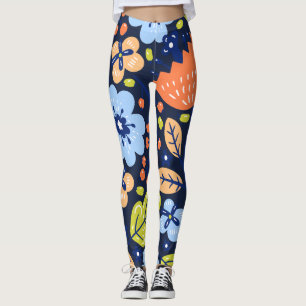 Kleurrijke bloemen op donkere marineblauwe achterg leggings