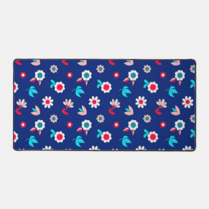 Kleurrijke Bloemen op een Donkerblauwe Achtergrond Bureaumat