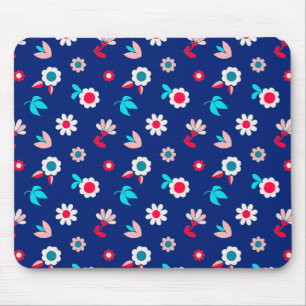 Kleurrijke Bloemen op een Donkerblauwe Achtergrond Muismat