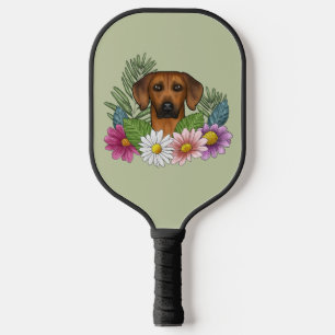 Kleurrijke Bloemen Op Groene Achtergrond Rond De K Pickleball Paddle