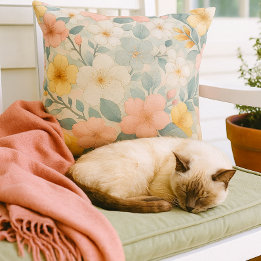Kleurrijke bloemen op lichtgrijs buitenkussen
