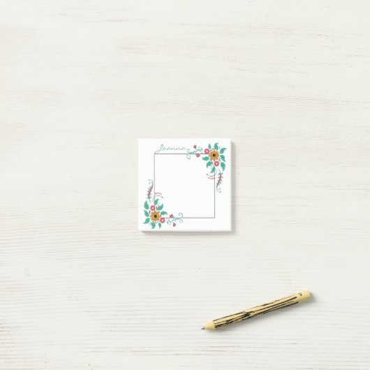 Kleurrijke bloemen op Lijst Post-it® Notes (Op bureau)