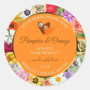 Kleurrijke bloemen Oranje productetiketten met har Ronde Sticker