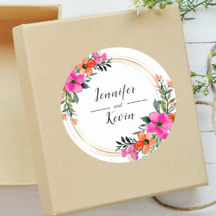 Kleurrijke Bloemen Pampas Gras Bruiloft Ronde Sticker