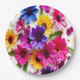 kleurrijke bloemen papieren bordje