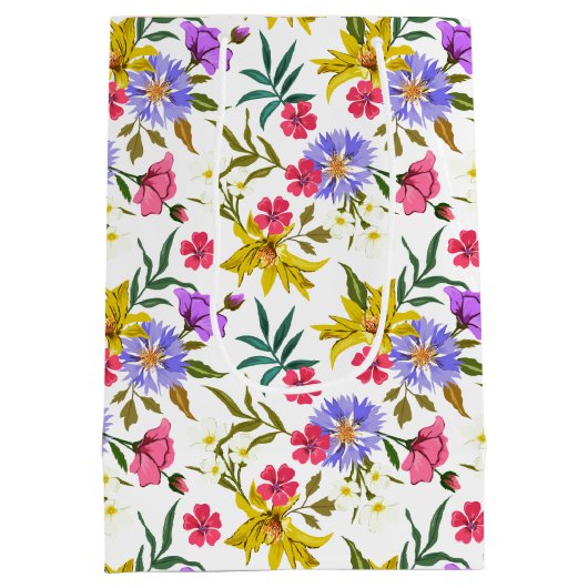 Kleurrijke bloemen patroon middelgrote cadeautas (Achterkant)