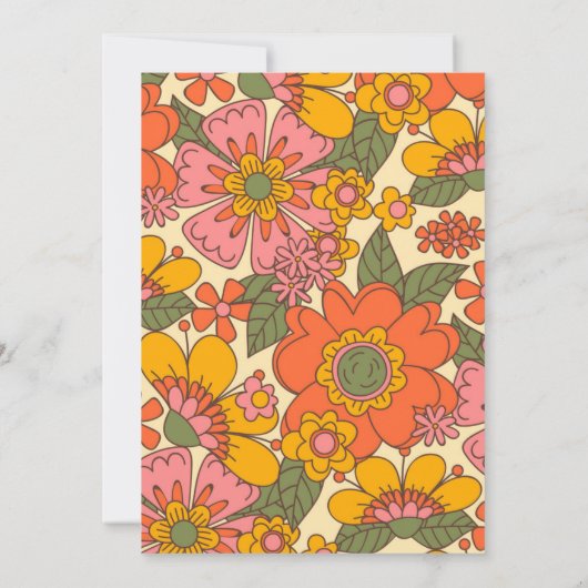 Kleurrijke Bloemen Patroon Retro Boho 70s bruiloft Kaart (Achterkant)