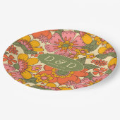 Kleurrijke Bloemen Patroon Retro Boho 70s bruiloft Papieren Bordje (Gekanteld)