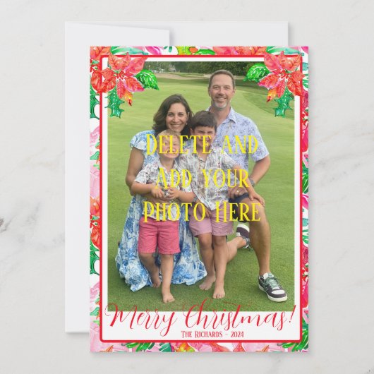 Kleurrijke Bloemen Poinsettia Kerst Kaart (Voorkant)