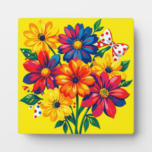 Kleurrijke Bloemen Pop Art Boeket Stippenpatroon Fotoplaat