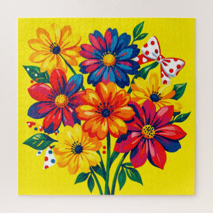 Kleurrijke Bloemen Pop Art Boeket Stippenpatroon Legpuzzel
