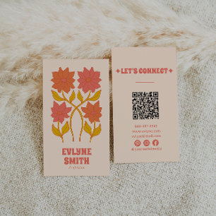 Kleurrijke Bloemen QR Code Groovy Terracotta Boho Visitekaartje