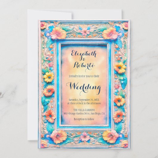 Kleurrijke Bloemen Romantische Fiesta Mexicaanse b Kaart (Voorkant)